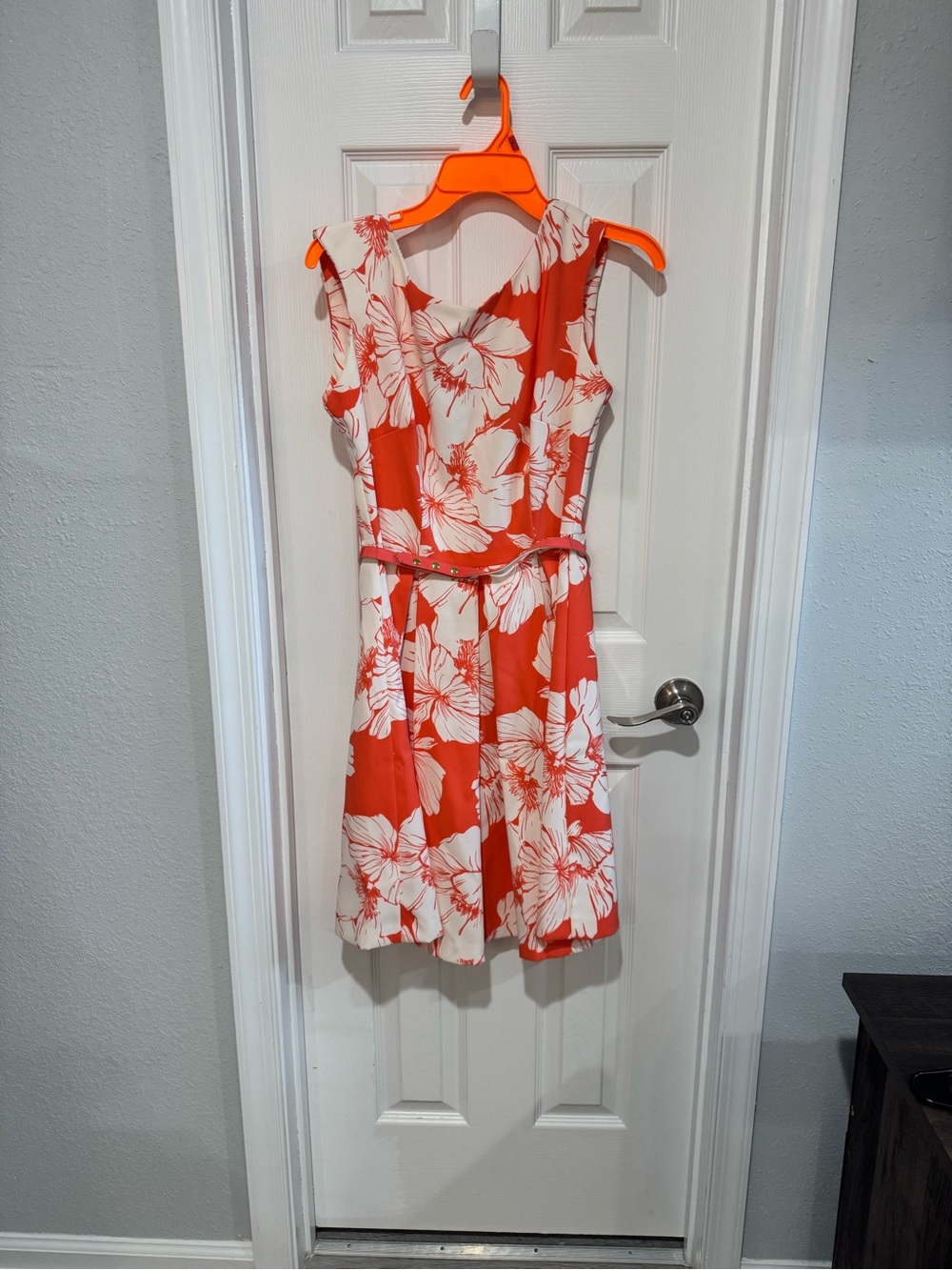 Danny & Nicole Coral Orange and White Floral Midi Dress